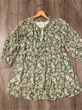 Grace Holiday Green Cotton Floral Lined Mini Dress
